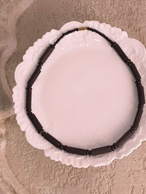 Vintage Dark Brown Beaded Tube Necklace - No Brand